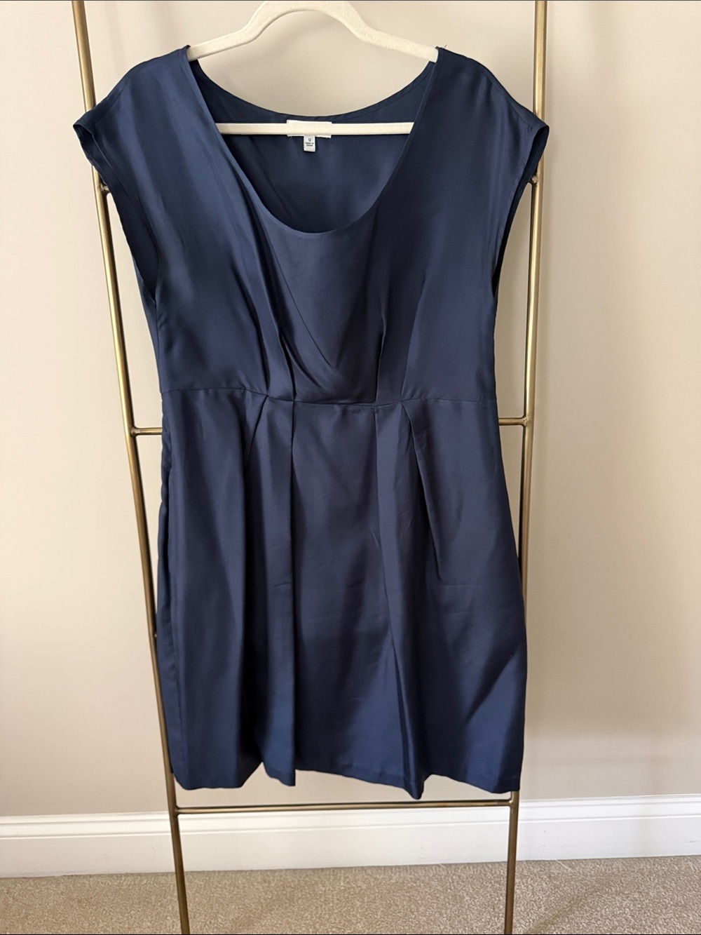 Barneys New York Deep Navy Silk-Blend Cap Sleeve Mini Dress